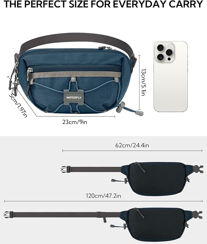 WATERFLY Small Fanny Pack RFID Blocking Travel Hiking Crossbody Waist Bag | Anti-theft design, Water resistant, Lockable zipper, Hidden rear pocket, Lightweight hip belt bag, EDC Running, Cycling, Gym - Image 4