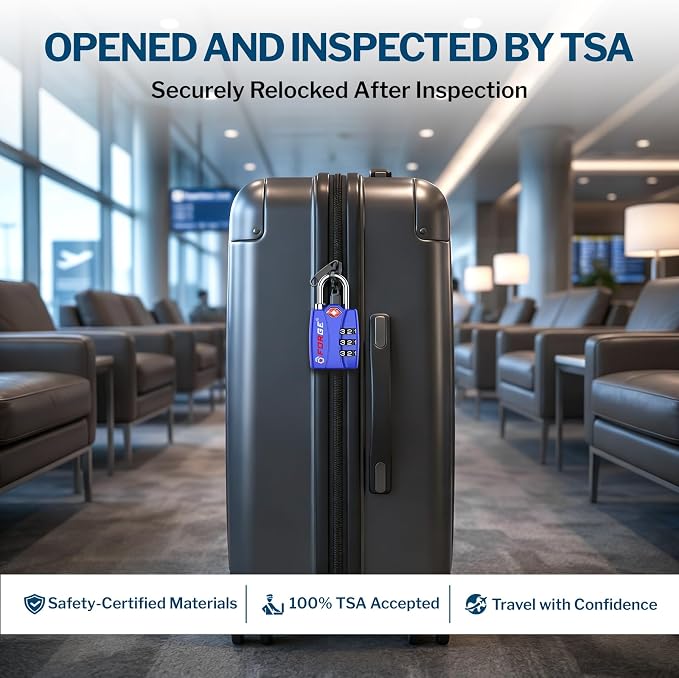 Forge Open Alert TSA Approved Luggage Locks - 3 Digit Combination, Easy Read Dials, Zinc Alloy Body - Ideal Travel Lock for Luggage, Suitcases, Bags & Toolboxes (Blue 4Pk) - Image 6