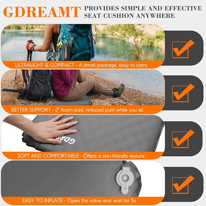 Inflatable Seat Cushion, Portable Self-Inflating Stadium Seat Cushion - Image 6