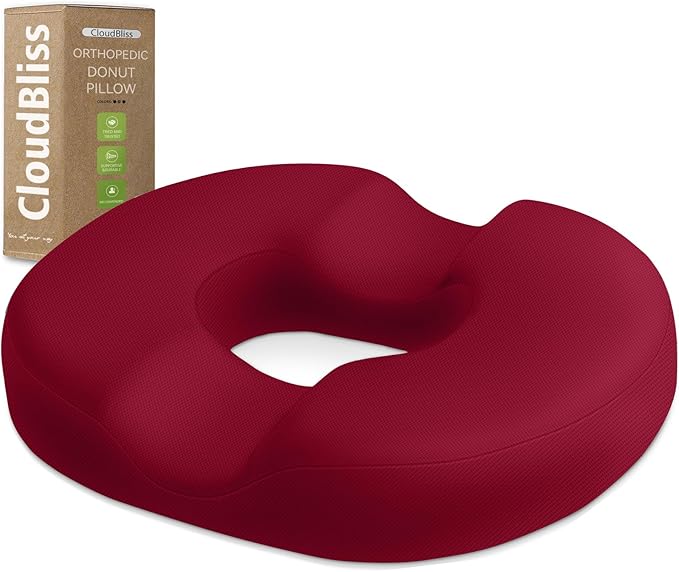 CloudBliss Donut Pillow Stadium Seat Cushion for Tailbone Pain Relief and Hemorrhoids, Memory Foam Seat Chair Cushion, Portable Seat Cushions for Bleachers, Car, Home & Office by CloudBliss