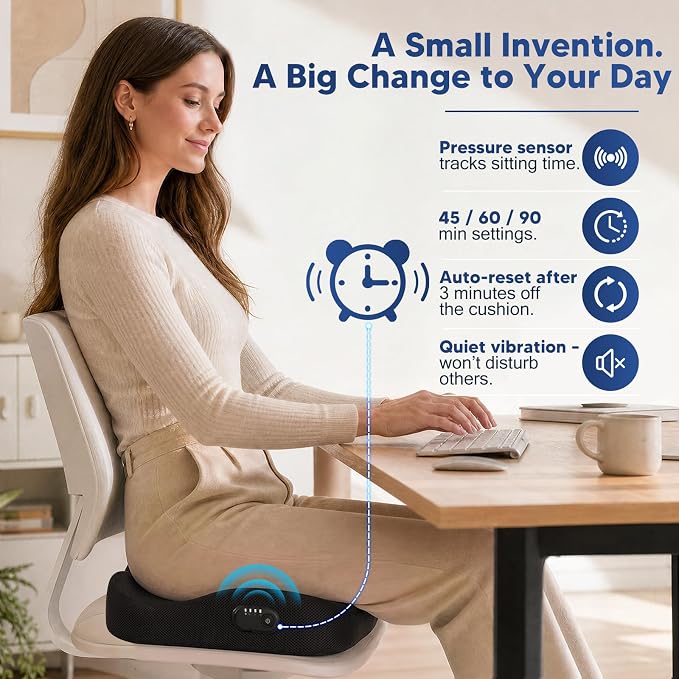 Smart Seat Cushion with Built-in Reminder & Memory Foam for Office Chair, Ergonomic Chair Cushions for Hip, Coccyx, Tailbone, Sciatica Pain Relief - Image 2