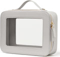 Clear Makeup Bag Toiletry Case Travel Transparent Cosmetic Bag with Zipper, Portable Make Up Organizer Traveling Compact Car Bag for Essentials, Beige Grey by POPVIBE