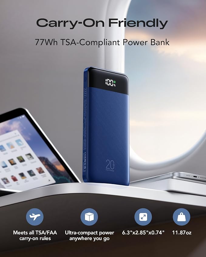 Orfeika 20000mAh Power Bank, Portable Charger with 4 Built-in Cables | 20W PD USB C Fast Charging,6 Outputs,LED Display,Flight-Safe,Travel Essentials Battery Pack for iPhone, Galaxy, iPad & More - Image 6