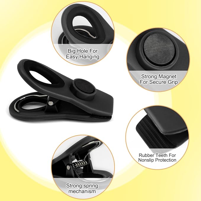 Chip Clips, Magnetic Bag Clips with Air Tight Seal for Food Storage, 12 Pack, Black - Image 5