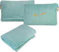 Compact Travel Blanket for Airplane, Premium Soft 2-in-1 Blanket with Pillowcase and Carry Bag, Lightweight Travel Essentials with Luggage Sleeve and Backpack Clip, Mint Green by CLEXION