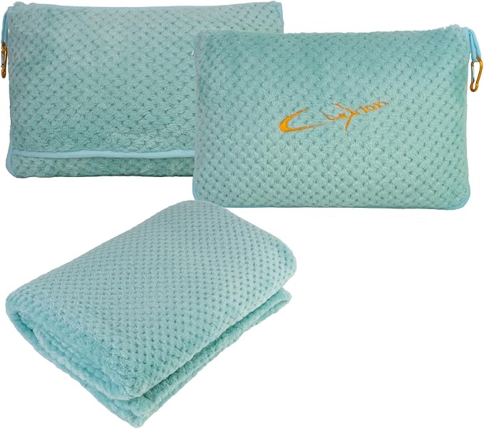 Compact Travel Blanket for Airplane, Premium Soft 2-in-1 Blanket with Pillowcase and Carry Bag, Lightweight Travel Essentials with Luggage Sleeve and Backpack Clip, Mint Green by CLEXION