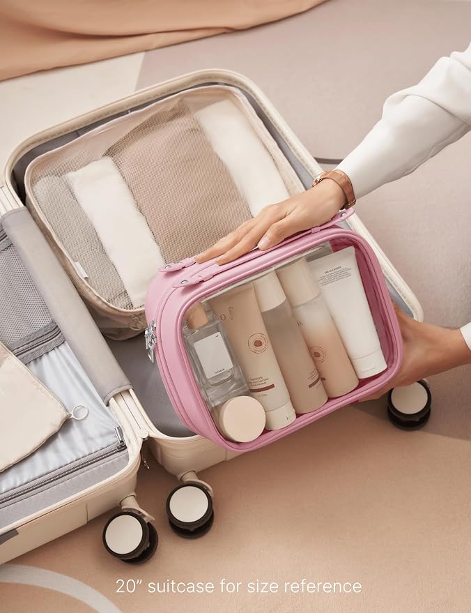 Clear Cosmetic Bag Double Layer Travel Toiletry Bag Clear Makeup Bag Case with 4 Compartments, Transparent Travel Bag for Toiletries, Large Toiletry Bag for Women Cosmetic Case (Pink, Large) - Image 8