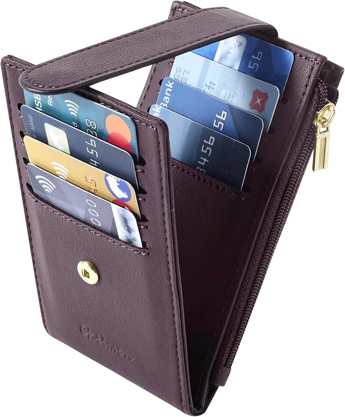 Chelmon Women's RFID Slim Card Holder Wallet | Thin Bifold Multi Card Case with Zipper Coin Pocket Purse for Women(Wine Red) - Image 6