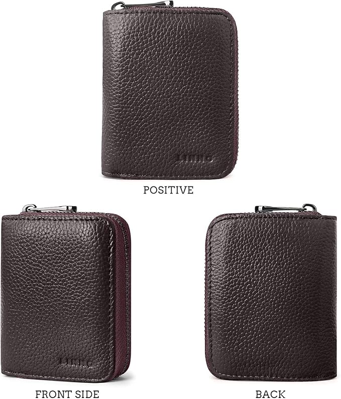 Linno RFID 20 Slots Credit Card Holder Genuine Leather Small Wallet for Women or Men with Zipper - Image 5