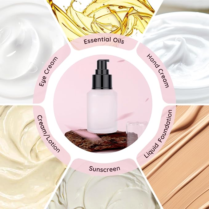 Segbeauty 2oz Frosted Glass Lotion Bottle for Travel, 5pcs Matte Translucent Empty Pump Bottle for Hair Oils, 60ml Travel Size Liquids Container, Refillable Cream Dispenser, Essential Oil Bottle - Image 4