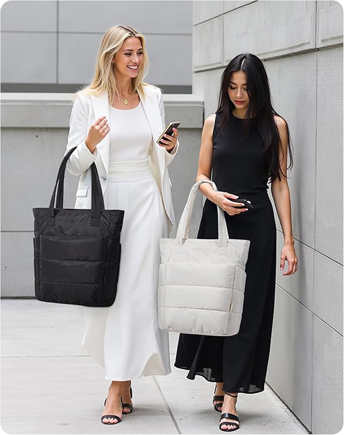 BAGSMART Tote Bag for Women, Lightweight Puffy Tote Bag with Compartments Shoulder Bag Handbag for Travel, Work, Gym | Lightweight - Image 2