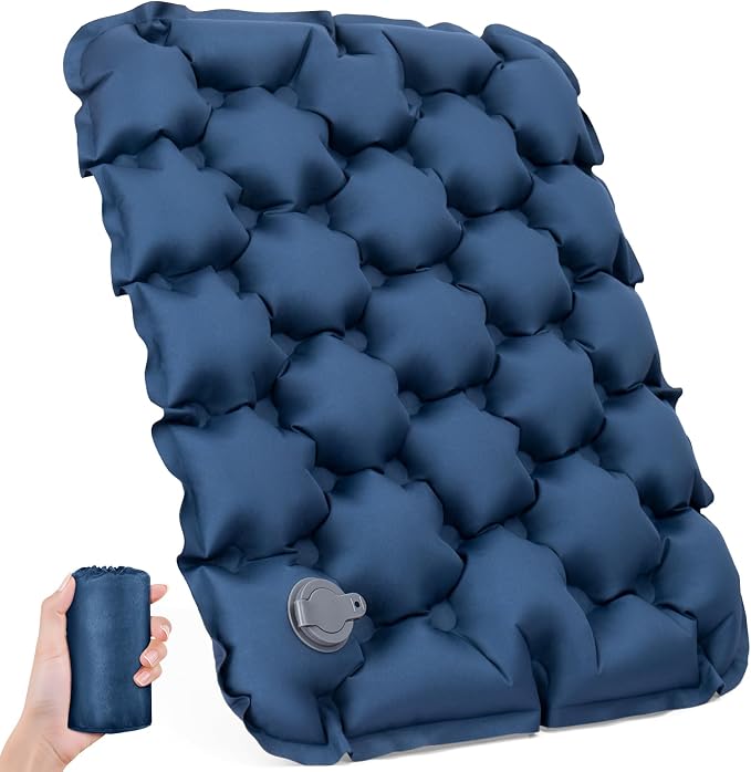 Inflatable Seat Cushion Portable Stadium Seat Lightweight Air Pad | Travel Cushion Airplane Seat for Long Flights Camping Hiking Bleacher Soccer Games Outdoor Events Office Chairs (Navy Blue) by GDREAMT