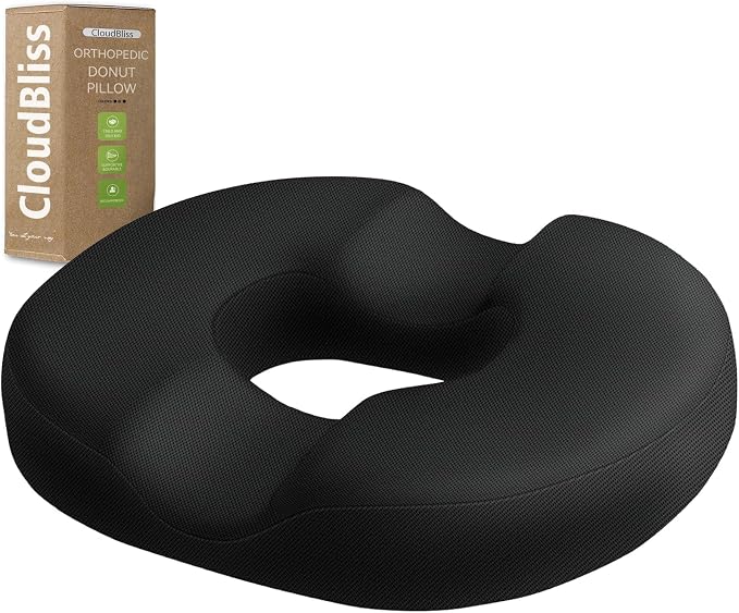 CloudBliss Donut Pillow Stadium Seat Cushion for Tailbone Pain Relief and Hemorrhoids, Memory Foam Seat Chair Cushion, Portable Seat Cushions for Bleachers, Car, Home & Office by CloudBliss