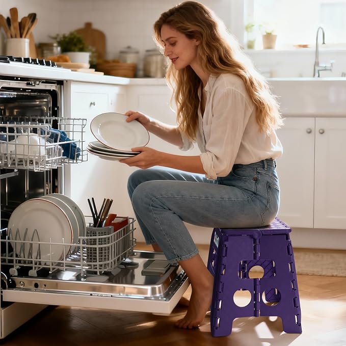 Delxo Folding Step Stool 13 Inch,300 Lbs Step Stool for Adults Purple | Foldable Step Stool 13",Non-Slip Foot Stools with Handle,Lightweight Collapsible stools for Kitchen,Bathroom,Bedroom,Garden - Image 6