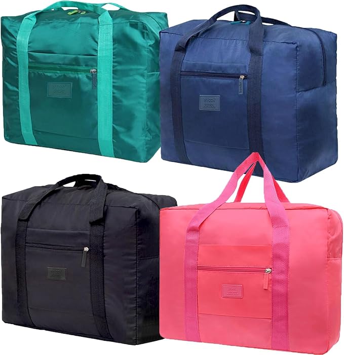 Travel Duffel Bag Lightweight Foldable Travel Bag for Women and Men Waterproof Tote Carry On Luggage Bag Weekender Overnight Bag (Blue+Green+Red+Black) by INVODA