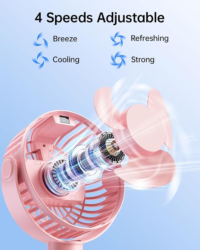 SWEETFULL Portable Stroller Fan with LED Display, 4 Speed Rechargeable Mini Clip On Fan, 360° Rotate Flexible Tripod Better Cooling Small Baby Fan for Car Seat Crib Travel Bike Treadmill (Pink) - Image 3