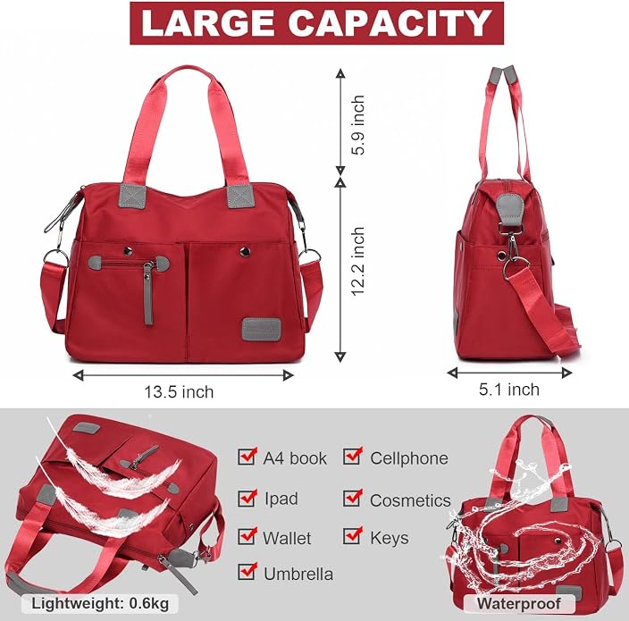 Tote Bag for Women,Multi Pockets Shoulder Handbag,Nurse Bag for Work,Large Cross body Purse,Fashion Nylon Top Handle Satchel - Image 6