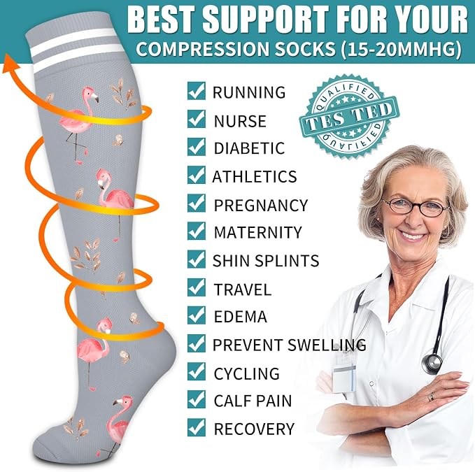 Compression Socks for Women & Men Circulation(6 pairs)-Graduated Supports Socks for Running, Athletic Sports - Image 5