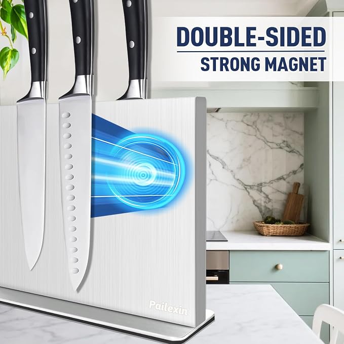 Magnetic Knife Block Without Knives—Stainless Steel Double-Sided Magnetic Knife Holder Stand with Strong Magnets, Knife Storage Organizer for Kitchen Counter top - Image 3