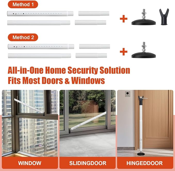2 Pack Door Security Bar - Heavy Duty Burglar Door Stopper Stick,360° Pivoting Anti-Slip Base,21-52" Barricade Safety Lock Jammer for Front,Basement Doors, Sliding Window, Home Apartment Protection - Image 5