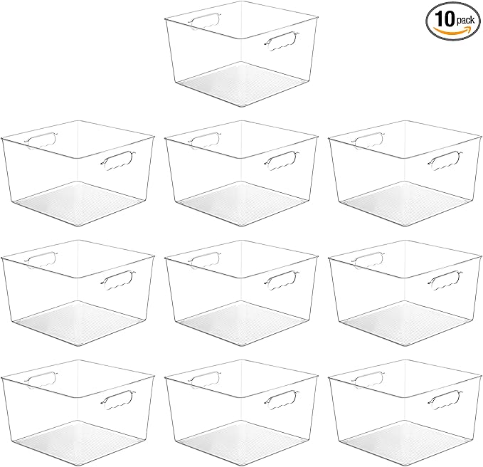 Vtopmart 10 Pack Extra Large Clear Storage Bins, 11x11 Cube Organizer | Acrylic Cube Storage Bins, Plastic Containers with Handle for Pantry, Kitchen, Closet, Laundry Room, Bathroom, Under Sink by Vtopmart