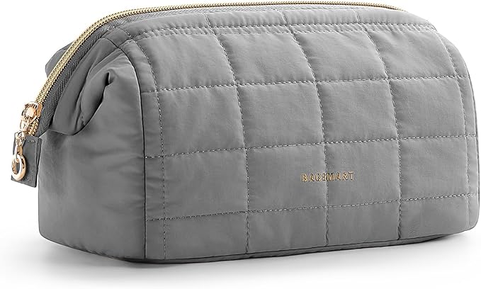 BAGSMART Makeup Bag Travel Toiletry Bag, Puffy Padded Make Up Bags for Women Makeup Organizer Case, Wide-open Pouch Purse Travel Essentials Toiletries Accessories Brushes, Gray by BAGSMART