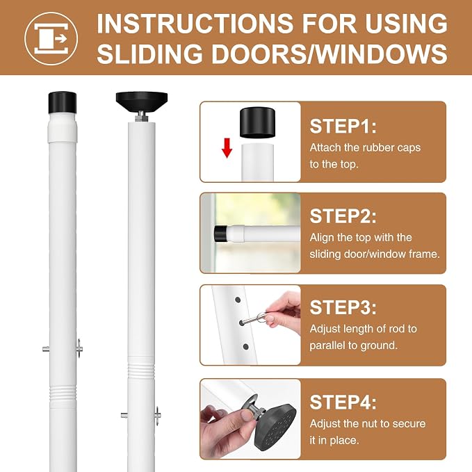 Sliding Glass Door Security Bar, Patio Door Barricade Security Bar, Apartment BarSliding Door Security Bar, Door Jammer, White, 1 Pack - Image 7