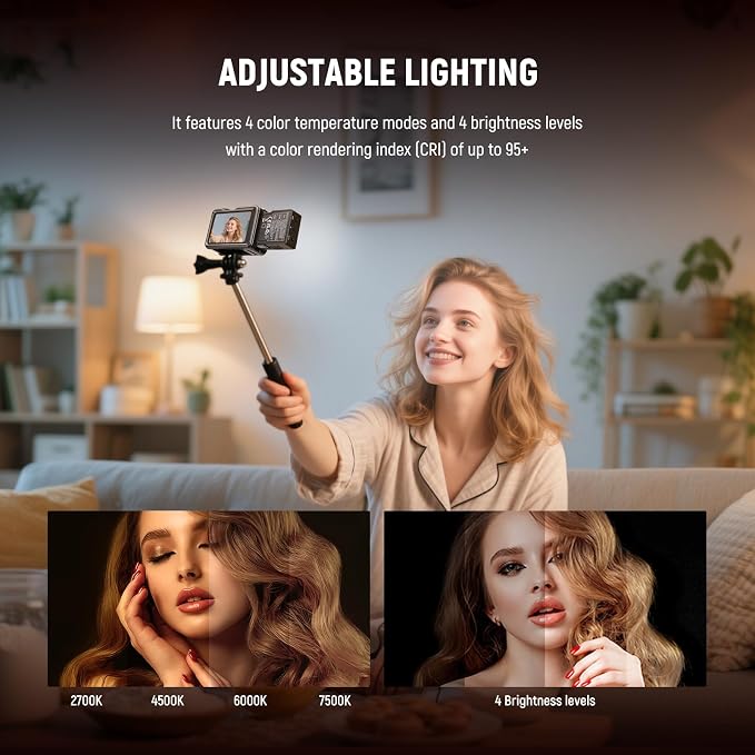 NEEWER Basics Magnetic RGB Action Camera Light Compatible with DJI OSMO Nano Action 3 4 5 Pro Cage NEEWER AC009 PRO Pocket 3 Accessories Adapter, 1.5W Fill Light Attachment for Video Recording, M26 - Image 4