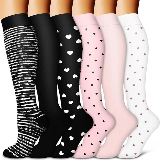 Copper Compression Socks for Women & Men (6 pairs) - Best Support for Nurses, Running, Hiking, Recovery by BLUEENJOY