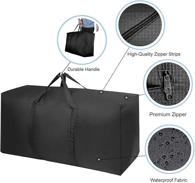 Extra Large Moving Bags with Strong Zippers & Carrying Handles, Storage Bags Storage Totes for Clothes, Moving Supplies, Space Saving Oversized Storage Bag Organizer for Moving, Traveling (2 Pack) - Image 3