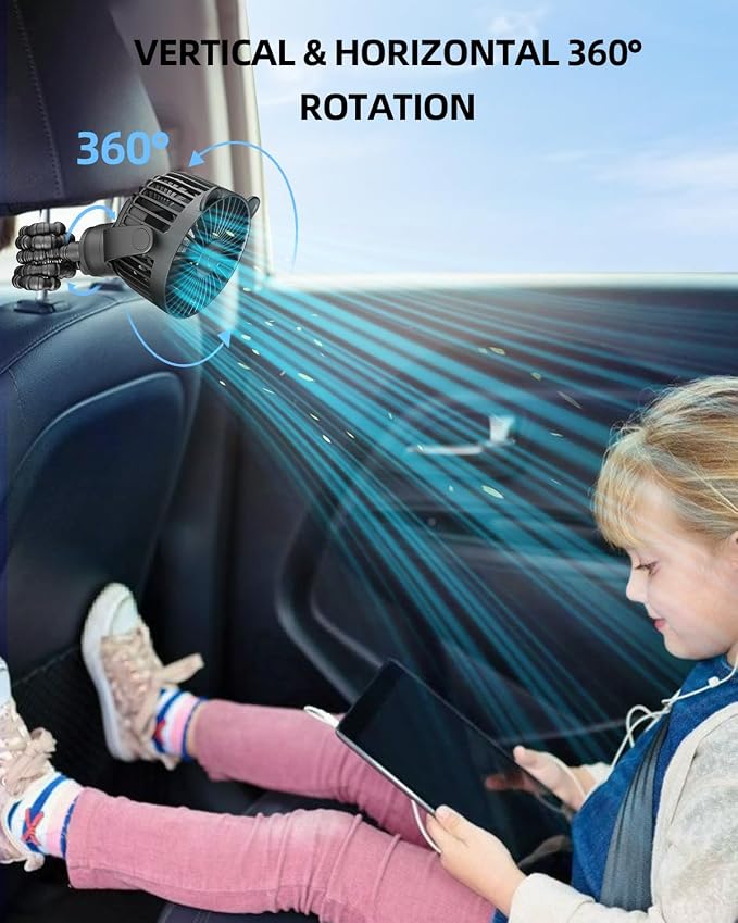 buywoo Portable Stroller Mini Fan, Small Rechargeable Personal Cooler w/ 360° Rotation, Baby Essentials for Car Seat, Crib, Bike, Treadmill, 3-Speed Battery Powered Stroller Accessories, Coal - Image 6