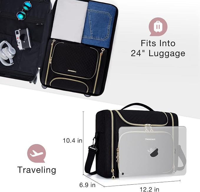 BAGSMART Women's Travel Toiletry Bag, Water-resistant Large Capacity, Black | Cosmetic Makeup Bag, Door Room Essentials Travel Organizer for Full Sized Toiletries and Cosmetics - Image 6