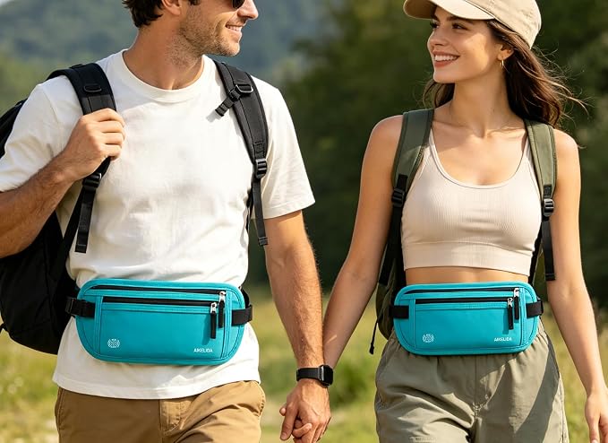 Money Belt - Slim Passport Holder RFID Blocking Travel Wallet Undercover Fanny Packs for Men Women - Blue - Image 7