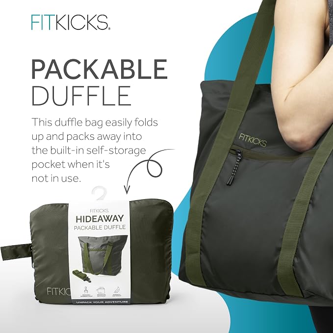 FITKICKS Hideaway Packable Duffle, Large Duffle Bag for Travel, Green - Image 4