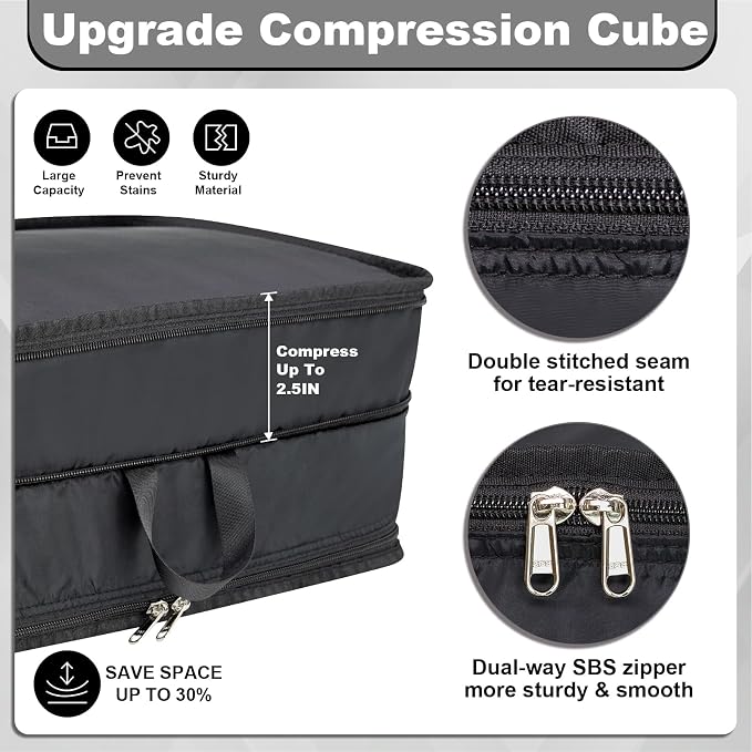 Packing Cubes for Travel Packing Organizers Compression Travel Cubes, Black | Compression Packing Cubes Luggage Suitcase Organizer Bags Compression Bags for Travel Accessories - Image 2