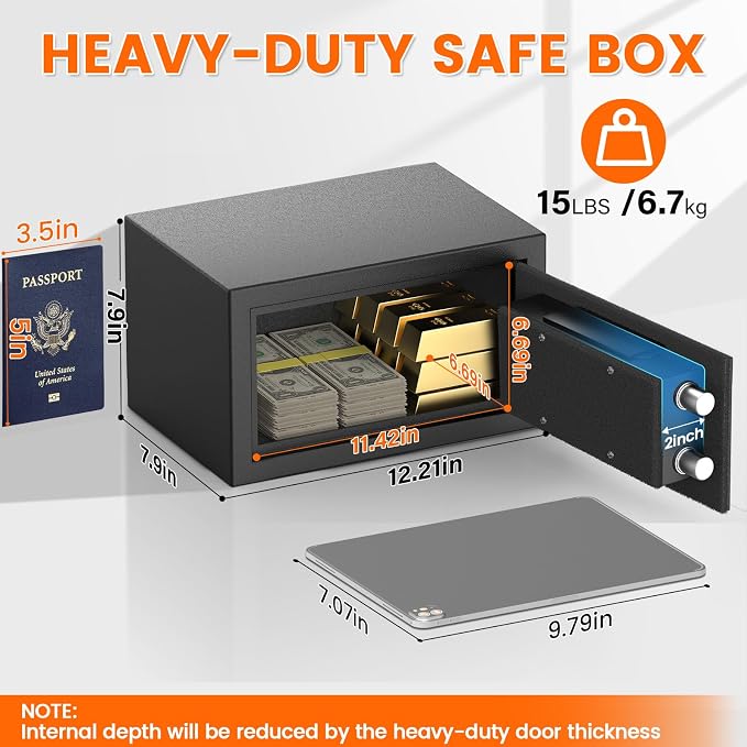 [2026 0.5H 1700°F] Mini Fireproof Safe, 14.8Lbs Heavy Duty Fire Safe Box | with Alarm System, Sensor LED Light, Wall Mountable Small Safes for Home Use - Image 4