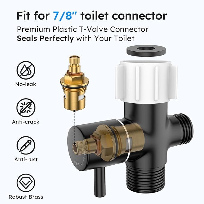 Arofa Handheld Bidet Sprayer, Bidet Attachment for Toilet, Matte Black | Adjustabel Water Pressure, Leak-Free Hose, Fits Two-Piece Toilets, Feminine/Baby/Pet Wash, Cloth Diaper Rinse, Easy Install - Image 5