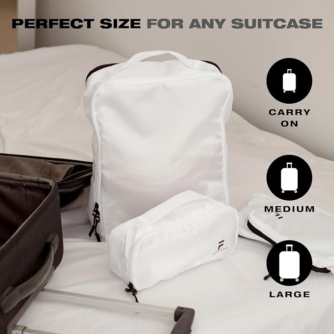 8 Piece Compression Packing Cubes Set - Double Capacity Design for Travel - Small, Medium & Large Sizes - Carry-On Suitcase Organizer Bags (White) - Image 9