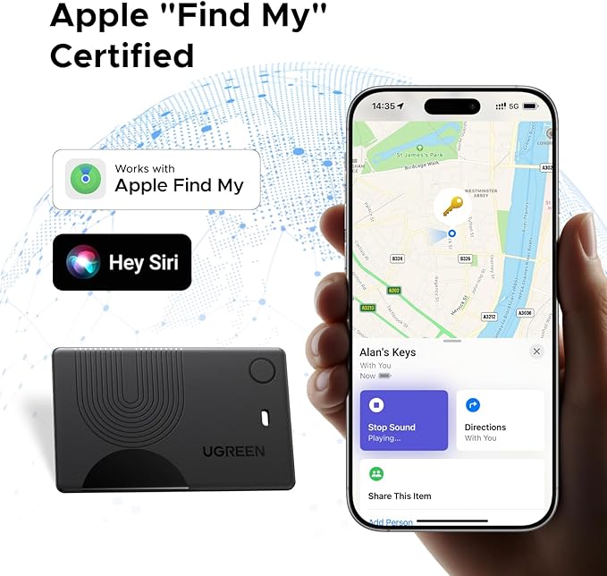 UGREEN FineTrack Slim Wallet Tracker Card (iOS Only) | Rechargeable Air Tracker Tags Compatible with Apple Find My, Smart Tags for Wallet ,Luggage and More - Image 3