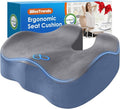 BlissTrends Thick Seat Cushion for Office Chair & Car Seat, XL, Grey&Blue | 5.2in Memory Foam with Removable Velvet Cover, Ergonomic Tailbone & Sciatica Support for Pressure Relief and Long Sitting by BlissTrends