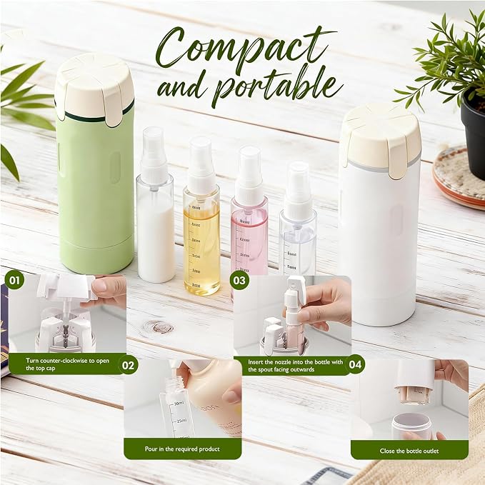 4 in 1 Travel Dispenser Bottles, Leak Proof Travel Bottles for Toiletries, 4 Pack 30ML Refillable Travel Size Containers for Shampoo, Onditioner, Travels Essentials (White) - Image 5