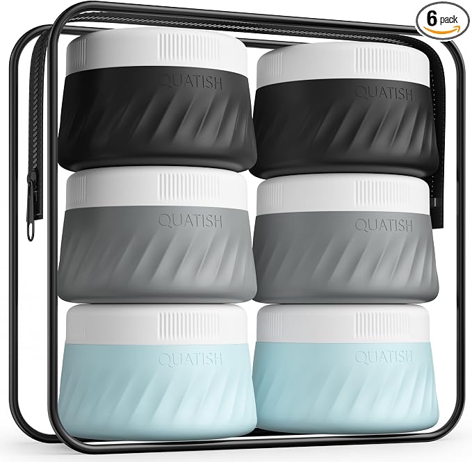 Quatish 6 Pack Travel Size Containers for Toiletries, 3oz, Grey | Leakproof, TSA Approved Silicone Jars, Easy to Clean, Portable Travel Essentials for Lotion Cosmetics Medicines and Jewelry by Quatish