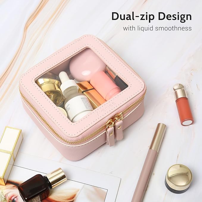 Aveniee Mini Clear Makeup Bag, Small Cosmetic Bags Travel Toiletry Pouch Organizer, TSA Approved Make up Case with Zipper, Car Bag for Essentials,Pink - Image 2