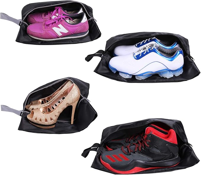 YAMIU Travel Shoe Bags Set of 4 Waterproof Nylon with Zipper for Men & Women, Black by YAMIU