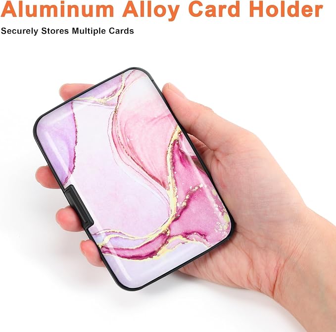 Mayski Credit Card Holder for Women RFID Blocking Wallet, Pink Marble | Card Wallets for Women Small Mini Business Metal Accordion Aluminum Alloy Hard Case for Men - Image 3