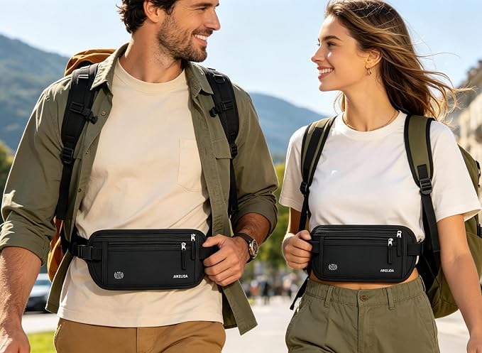 Money Belt - Slim Passport Holder RFID Blocking Travel Wallet Undercover Fanny Packs for Men Women - Black - Image 7