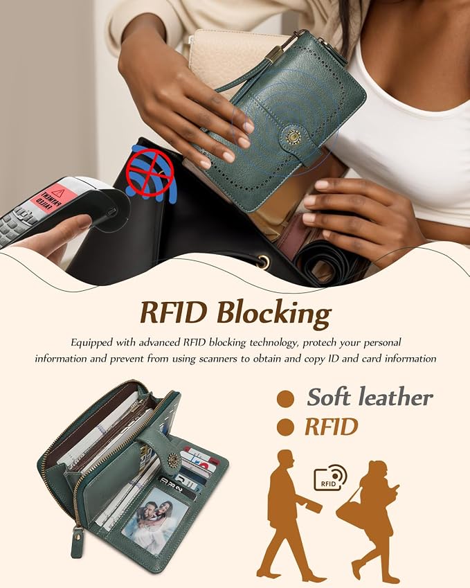 TFKGS Wallet for Women RFID Blocking Leather Large Capacity Card Holder Ladies Phone Clutch Travel Long Purse Wristlet | RFID Blocking - Image 5