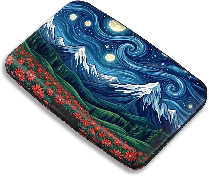 Maicican RFID Blocking Aluminum Credit Card Holder | Slim Metal Wallet for Women & Men, Business Card Case for Travel, Fits Front Pocket, Card holder wallet - Starry Sky Flower by Maicican