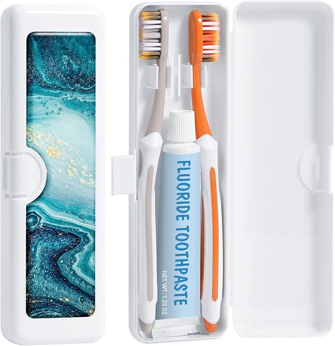 Toothbrush Travel Case - Colorful Pattern, Holder and Covers for Toothbrushes, Includes Tongue Scraper Case by Gerkia