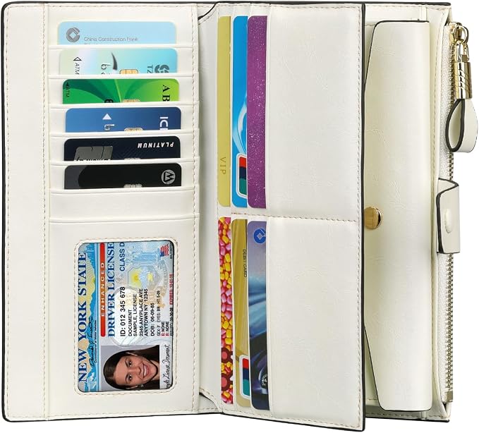 Itslife Womens Wallet RFID Blocking Large Capacity Luxury Wax Genuine Leather Wallets Clutch Wallet Ladies Card holder,Beige - Image 2